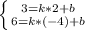 \left \{ {{3=k*2+b} \atop {6=k*(-4)+b}} \right.