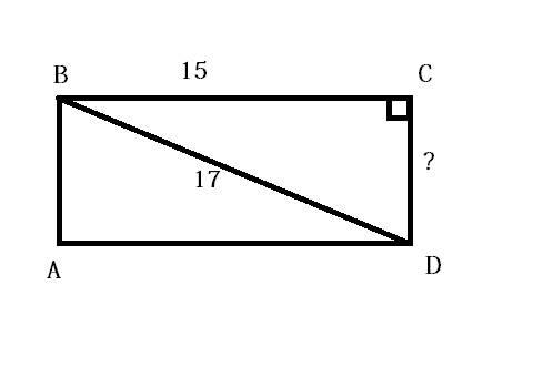 Впрямоугольнике abcd найдите: cd, если bd=17, bc=15.