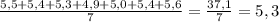 \frac{5,5+5,4+5,3+4,9+5,0+5,4+5,6}{7}= \frac{37,1}{7}= 5,3