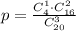 p= \frac{C_4^1\cdot C_{16}^2}{C_{20}^3}