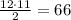 \frac{12\cdot 11}{2}=66