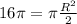 16 \pi = \pi \frac{R ^{2} }{2}