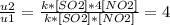 \frac{u2}{u1} = \frac{k*[SO2]*4[NO2]}{k*[SO2]*[NO2]} = 4