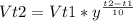 Vt2=Vt1*y^ \frac{t2-t1}{10}