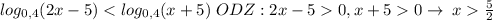 log_{0,4}(2x-5)0,x+50\to \; x\frac{5}{2}