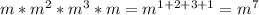 m*m^2*m^3*m=m^{1+2+3+1}=m^7