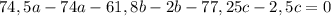 74,5a-74a-61,8b-2b-77,25c-2,5c=0