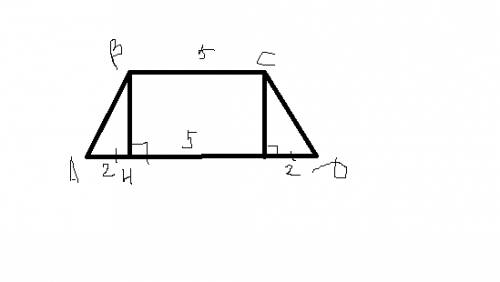 Вравнобедренной трапеции основания равны 5 и 9, а тангенс острого угла при основании равен 2,5. найд