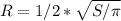 R=1/2* \sqrt{S/ \pi }