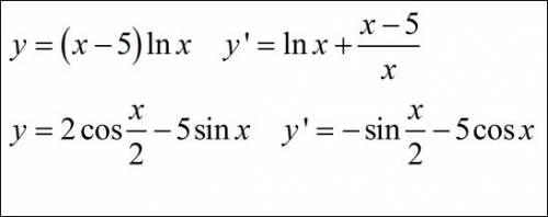 Найти производную функции y=(x-5)lnx y=2cos x/2-5lnx