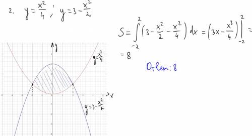 Вычислите площадь фигуры,ограниченной линиями. 1. √2x, x=1 и y=0 2. y=x^2/4 и y=3-(x^2/2) 3. y=sinx,