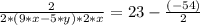 \frac{2}{2*(9*x-5*y)*2*x} = 23-\frac{(-54)}{2}