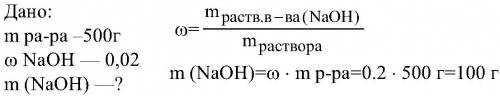 Дано 500г раствора с массовой долей гидроксида натрия 0.2 . вычислите массу вещества, которое получа
