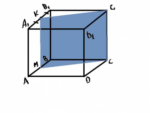 Постройте сечение куба авсда1в1с1д1 плоскостью, проходящей через точки с1с и к, где к- середина а1в1