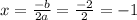 x= \frac{-b}{2a}= \frac{-2}{2}=-1