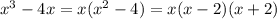 x^3-4x=x(x^2-4)=x(x-2)(x+2)