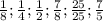 \frac{1}{8} ; \frac{1}{4} ; \frac{1}{2} ; \frac{7}{8} ; \frac{25}{25} ; \frac{7}{5}