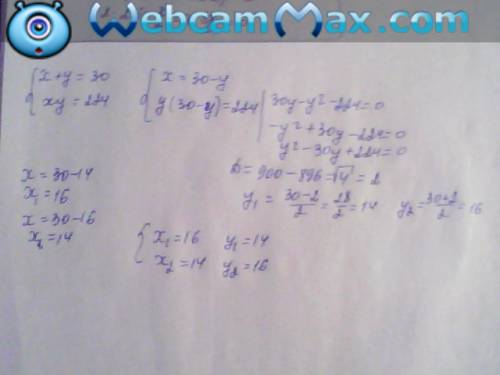 Cумма двух натуральных чисел равна 30 и произведение 224. найти эти числа.