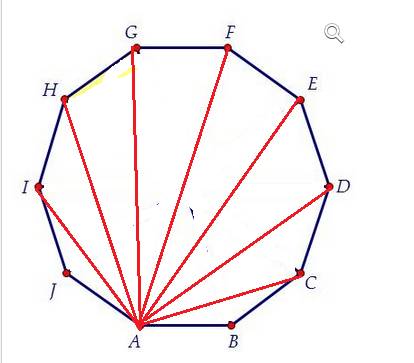 Сколько диагоналей выходит из одной вершины десяти угольника? начертить чертеж.