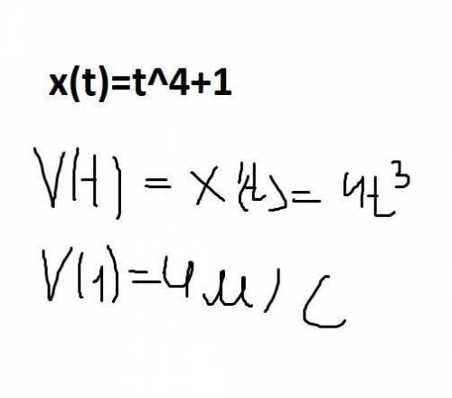 Точка движется по закону х(t)=t^4+1 . найдите скорость точки в момент времени в 1 секунду