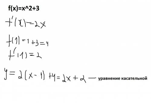 Напишите уравнение касательной к графику функций f(x)=х^2+3 в точке х0=1