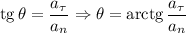 \mathrm{tg}\,\theta=\dfrac{a_{\tau}}{a_{n}}\Rightarrow\theta=\mathrm{arctg}\,\dfrac{a_{\tau}}{a_{n}}