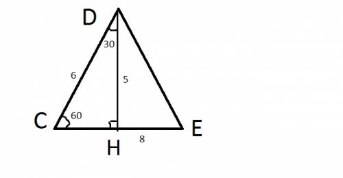 Найдите площадь треугольника cde углс=60град cd=6 ce=8