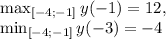 \max_{[-4;-1]}y(-1)=12, \\ \min_{[-4;-1]}y(-3)=-4