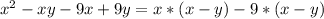 x^{2} -xy-9x+9y=x*(x-y)-9*(x-y)