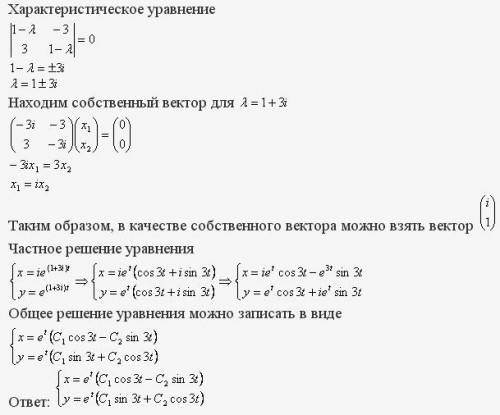 Решить систему дифференциальных уравнений x'=x-3y y'=3x-y