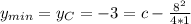 y_{min}=y_C=-3=c-\frac{8^2}{4*1}