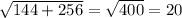 \sqrt{144+256} = \sqrt{400} =20