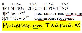 Методом электронного подобрать коэффициенты в уравнении следующей реакции: p + hno3 + h2o = h3po4 +