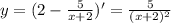 y=(2- \frac{5}{x+2})'= \frac{5}{(x+2)^2}