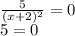 \frac{5}{(x+2)^2}=0 \\ 5=0