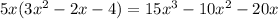 5x( 3x^{2} -2x-4)=15 x^{3} - 10x^{2} -20x