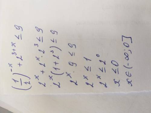 Решите неравенство (1/-x) +2^(3+x) < = 9