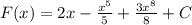 F(x)=2x- \frac{x^5}{5}+ \frac{3x^8}{8} +C