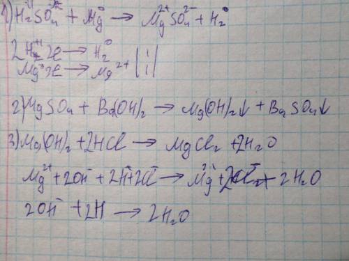 Осуществите следующие превращения: h2so4-> mgso4-> mg(oh)2-> mgcl2 для реакции 1 составьте