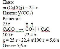 Вапняк-(кальцій-карбонат)масою=25г.сильно-нагріли-без-доступу-повітря.який-обєм-карбон(iv)оксид-утво