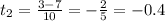 t_{2}= \frac{3-7}{10}=-\frac{2}{5}=-0.4