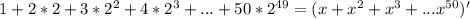 1+2*2+3*2^2+4*2^3+...+50*2^{49}=(x+x^2+x^3+...x^{50})'