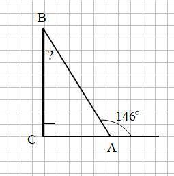 Впрямоугольном треугольнике abc угол с — прямой, а внешний угол при вершине а равен 146°. найдите гр