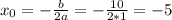 x_0=-\frac{b}{2a}=-\frac{10}{2*1}=-5