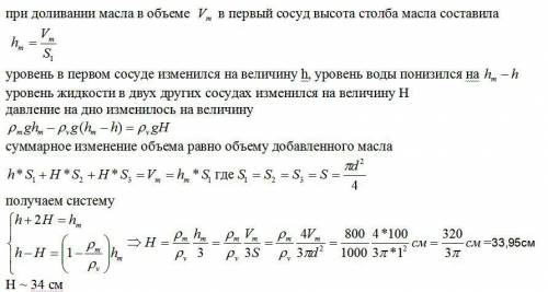 Колена сообщающихся сосудов представляют собой три одинаковые вертикально расположенные трубки диаме