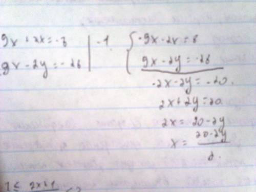 Решите уравнение методом сложения . 9x+2x=-8 9x-2y=-28