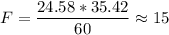 F=\dfrac{24.58* 35.42}{60} \approx 15