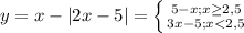 y= x-|2x-5|= \left \{ {5-x; x \geq 2,5} \atop {3x-5;x