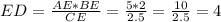 ED= \frac{AE*BE}{CE} = \frac{5*2}{2.5} = \frac{10}{2.5} =4