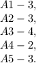 A1-3,\\A2-3,\\A3-4,\\A4-2,\\A5-3.